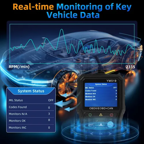 Miniatura 3 de YM519 OBD2 - Lector de código de escáner, herramienta de diagnóstico del motor con reinicio de luz del motor, datos en tiempo real, preparación