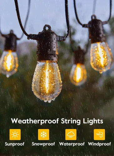 Miniatura 3 de Minetom Tira de luces solares de 34 pies para exteriores con control remoto, luces de patio con 10 bombillas LED inastillables y ganchos, enchufe