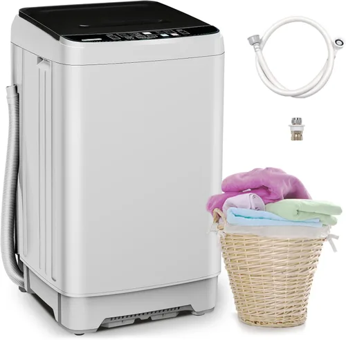 Miniatura 10 de Lavadora portátil completamente automática de 17.7 libras, pequeña lavadora para apartamento, programa de 10 lavados con manguera de drenaje