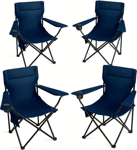 Miniatura 12 de Silla portátil de campamento, paquete de 2, silla plegable para exteriores con portavasos y bolsillo lateral para campamento, senderismo, picnic