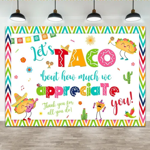 Miniatura 10 de Lofaris Fondo de 5 x 3 pies con texto en inglés "Thank You for All You Do Let's Taco Bout How Much We Apreciate You
