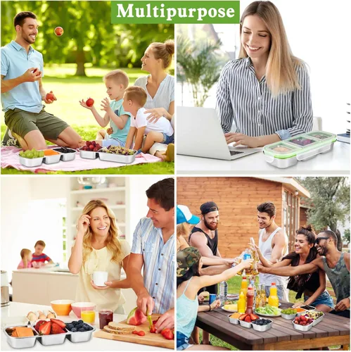 Miniatura 6 de UPTRUST Recipientes reutilizables de acero inoxidable con tapas, 2 compartimentos y 3 compartimentos a prueba de fugas para condimentos para llevar