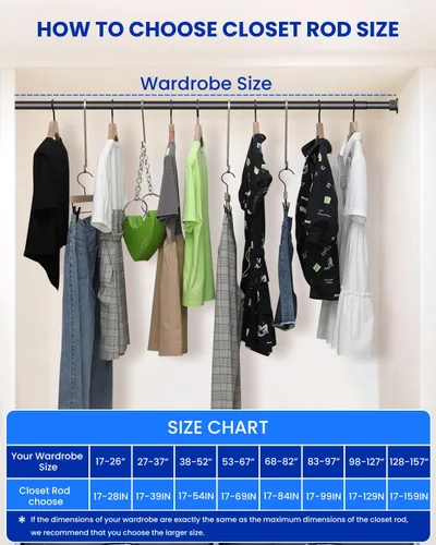 Miniatura 9 de Supforce Barras de armario para colgar ropa, de 17 a 84 pulgadas ajustables sin escalones, barra de armario de metal, barra para colgar ropa