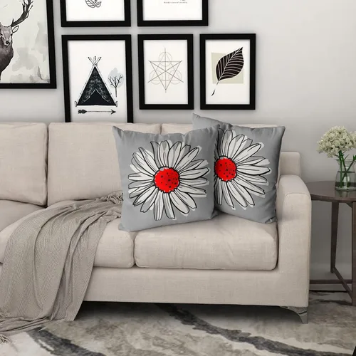 Miniatura 6 de Fundas de almohada de margaritas rojas de 18 x 18 pulgadas, fundas de almohada florales modernas y abstractas de flores, juego de 2 fundas
