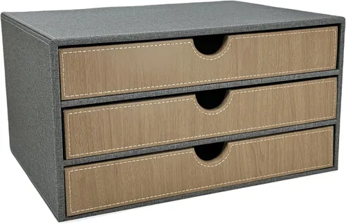 Miniatura 8 de Organizador de escritorio de cuero de 3 cajones con soporte para archivos A4, caja de almacenamiento modular apilable para suministros de oficina