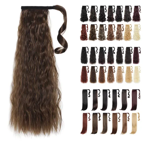Miniatura 48 de Extensiones de cabello para cola de caballo, extensión de cola de caballo roja de 16 pulgadas, corta, ondulada, rizada, envolvente, cola de caballo