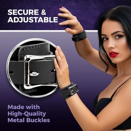 Miniatura 6 de VP Leather Wrist and Ankle Cuffs - 7-Piece Set - Premium Latigo Leather & Soft Lambskin - Couple Sex Toys - BDSM Restraint