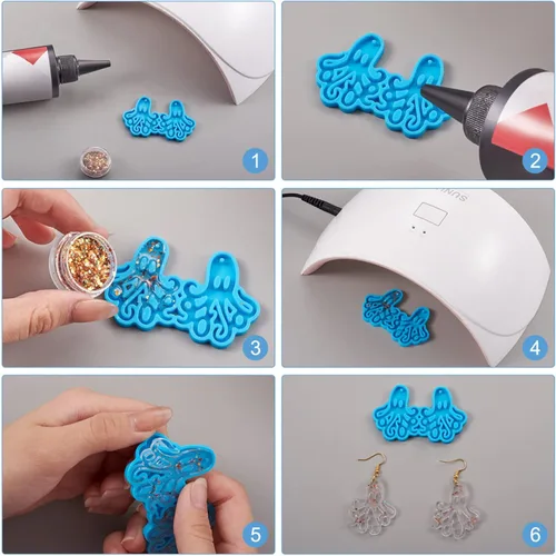 Miniatura 4 de Mega Pet 11 piezas de moldes de silicona para colgantes de animales, moldes de resina para hacer aretes con anillos abiertos, ganchos para aretes