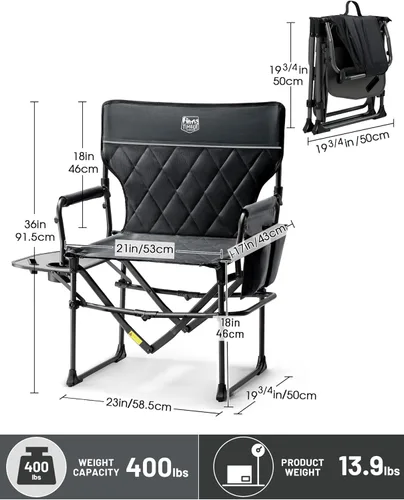 Miniatura 3 de TIMBER RIDGE Silla de camping resistente con tamaño compacto, silla de directores portátil con mesa auxiliar y bolsillo para camping, césped