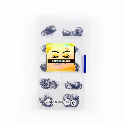 Miniatura 47 de Extensiones de pestañas 20D, 25D. 500 abanicos de pestañas prefabricados. Extensiones de pestañas. Hechas a mano (20D - rizo D - 0.03, 0.55 pulgadas)