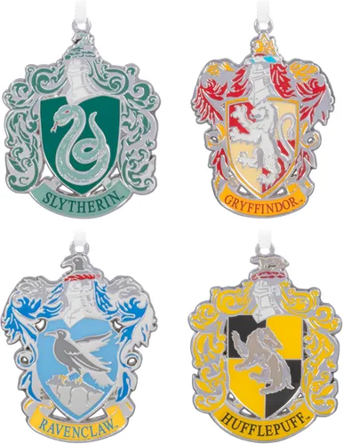 Adornos navideños de Hallmark Keepsake, escudo de la casa de Hogwarts de Harry Potter, metal, juego de 4, regalos para fanáticos de Harry Potter
