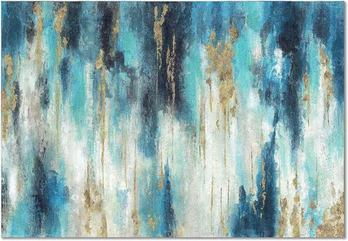 Juego de decoración de pared azul y dorado, pintura abstracta verde azulado, lienzo, decoración de pared, pintura al óleo colorida, imagen para