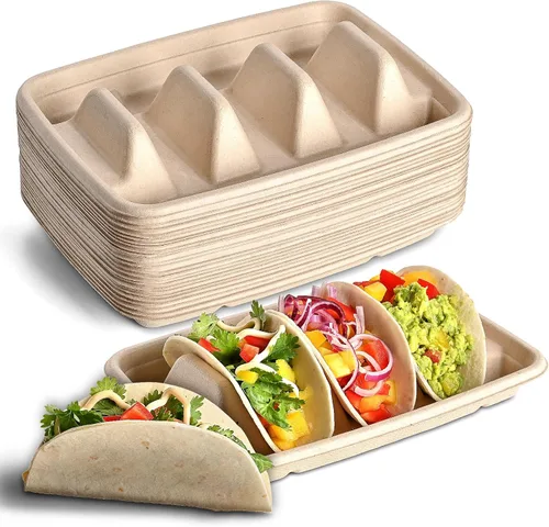 24 soportes desechables para tacos para fiestas, platos de tacos de papel prémium con 3 divisores, bandeja para tacos de fiesta para el martes de