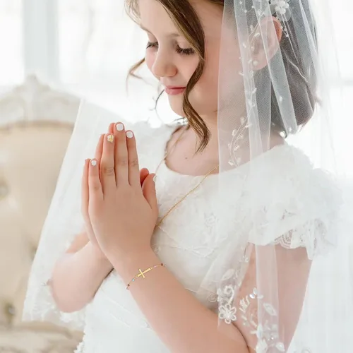 Miniatura 3 de Pulsera de cruz católica de la Virgen María para niñas y mujeres, pulsera de cuentas de rosario, primera comunión, confirmación, bautismo, madrina