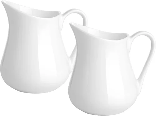 Miniatura 19 de Gurygo Juego de 2 Jarras para Crema de 8 onzas de Cerámica con Asa, Pequeño Contenedor Clásico de Leche Blanco, Jarra de Crema de Porcelana Fina