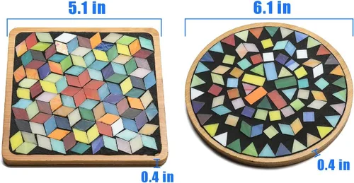 Miniatura 2 de Lanyani Juego de 2 juegos de manualidades de mosaico de bricolaje, azulejos de mosaico, kit de posavasos para hacer tu propio proyecto de mosaico, 2