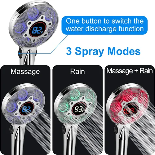 Miniatura 2 de Cabezal de ducha LED con mango, que cambia de color, cabezal de ducha de alta presión con pantalla de temperatura del agua, cabezales de ducha