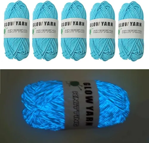 Miniatura 11 de 5 rollos de hilo que brillan en la oscuridad, ganchillo para tejer brillante mejorado, suministros de costura de hilo luminoso para manualidades