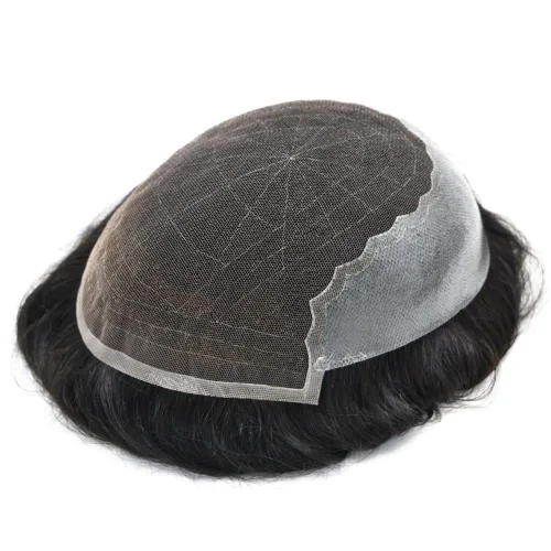 Miniatura 3 de Toupee - Sistemas de reemplazo de cabello para hombre, encaje frontal suizo, nudo blanqueado, pieza de cabello humano natural 1# negro azabache, 8 x