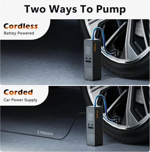 Miniatura 6 de CYCPLUS Inflador de Neumáticos Compresor de Aire Portátil - Bomba de Aire Inalámbrica de 150 PSI con Medidor Digital de Presión de Neumáticos