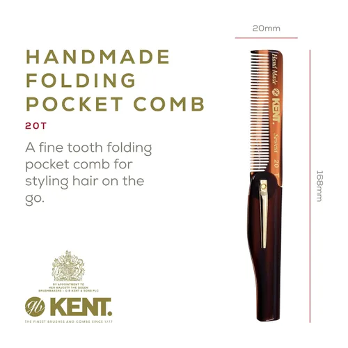 Miniatura 2 de Kent 20T - Peine de bolsillo plegable hecho a mano para hombres, peine alisador de pelo de dientes finos para el cuidado diario del cabello, barba