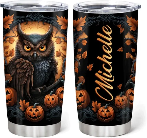 Miniatura 13 de Hyturtle Vaso Personalizado para Amantes de Búhos - Vaso de Café de Acero Inoxidable con Impresión de Búhos y Nombre Personalizado 590 ml con Tapa