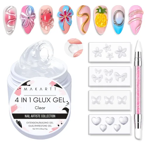 Miniatura 10 de Makartt Arte de uñas de gel 3D: 4 en 1 constructor de gel sólido transparente para extensión, pegamento de uñas UV para uñas acrílicas, diamantes