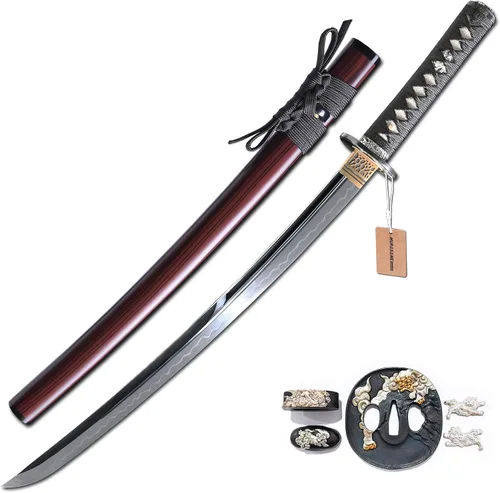 Miniatura 11 de MURASAME Wakizashi Sword T10 - Arcilla de acero templada real Hamon Full Tang muy afilada