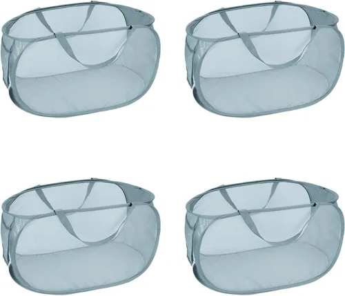 Miniatura 10 de 4 cestas de malla para ropa sucia, cesta de lavandería con apertura, cesta de lavandería desplegable con asas duraderas, cesta plegable de malla