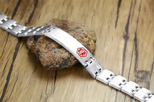 Miniatura 3 de MEALGUET Pulsera de identificación médica para hombres grabado gratuito de acero inoxidable, alerta médica masculina, joyería de identificación