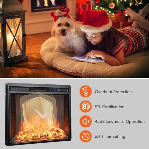 Miniatura 6 de Tangkula Chimenea eléctrica empotrada, chimenea de 26 pulgadas con brillo de llama ajustable, pantalla LED y control remoto con temporizador