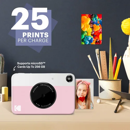 Miniatura 5 de Cámara digital de impresión instantánea Kodak PRINTOMATIC (rosa) con papel fotográfico Premium ZINK Kodak de 2" x 3" (50 hojas)