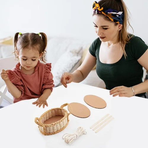 Miniatura 7 de FREEBLOSS Juego de 2 cestas tejidas para bricolaje, kit de tejido de macramé, suministros para hacer cestas, adecuado para proyectos de artes