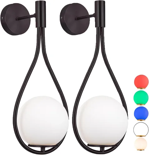 Miniatura 9 de Paquete de apliques de pared/luces de pared, no cableadas de latón dorado, lámparas de pared de globo de vidrio blanco, lámpara inalámbrica