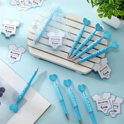 Miniatura 4 de Harloon Juego de 50 bolígrafos de baby shower, recuerdos para invitados, bolígrafos It's a Boy, regalos de fiesta de baby shower, tarjetas azules