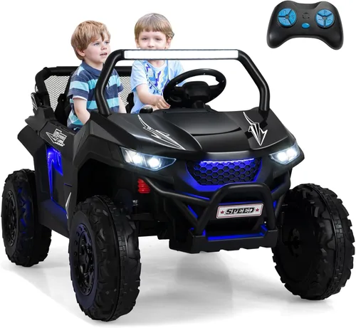 Miniatura 11 de OLAKIDS Vehículo eléctrico de 2 plazas para niños, UTV de 12 V con control remoto, suspensión de resorte, arranque suave, música Bluetooth FM