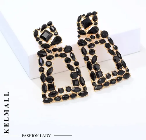 Miniatura 4 de KELMALL Aretes Colgantes de Pedrería Geométricos Gruesos para Mujeres Aretes Colgantes Rectangulares Audaces de Declaración, Joyería de Moda