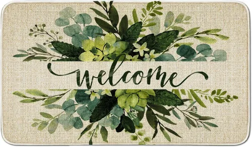 Miniatura 21 de Tapete de bienvenida para puerta de exterior, color verde cactus, 36 x 24 pulgadas, antideslizante, lavable, tapete para puerta de entrada