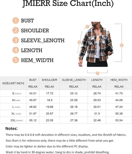 Miniatura 6 de JMIERR Camisas de franela para hombre, estilo casual, con botones, manga larga, a cuadros, chaquetas ligeras con bolsillos