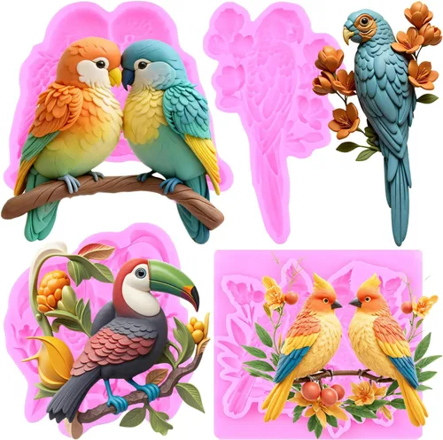 Miniatura 11 de Mujiang Moldes de silicona para fondant de pájaro 3D para decoración de tartas, chocolate, caramelo, resina, polimérica, juego de 3 Estilo b