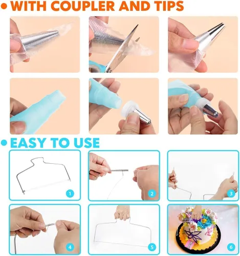 Miniatura 4 de Kit de 207 piezas de suministros de decoración de pasteles para principiantes, tocadiscos de tartas, más de 100 bolsas de tuberías, puntas