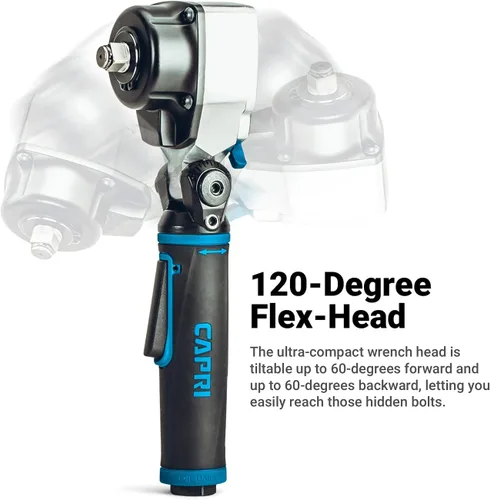 Miniatura 3 de Capri Tools, llave de impacto de aire de 1/2 pulgada con cabeza flexible, 400 pies-libras.