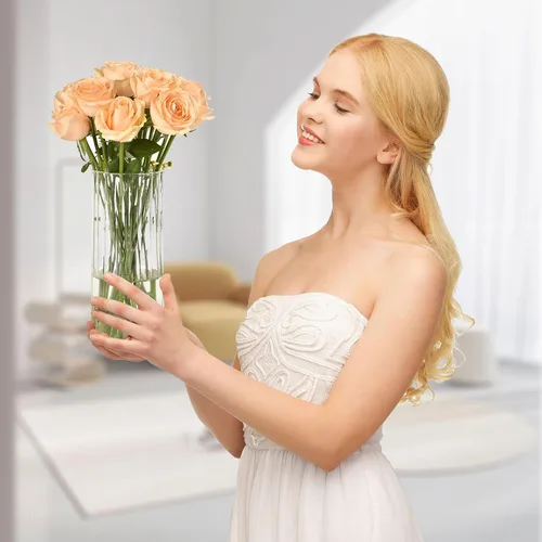 Miniatura 7 de Jarrón de flores, jarrones de vidrio de 8 pulgadas de alto, florero acanalado transparente para ramos de flores, centros de mesa, decoración