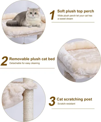 Miniatura 6 de SYANDLVY Árbol pequeño para gatos de interior, torre de actividad para gatos con poste rascador para gatitos, muebles para gatos con cesta y bola