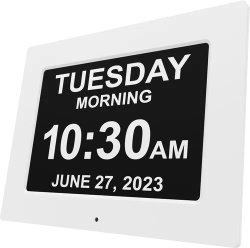 Miniatura 14 de American Lifetime Reloj digital grande para personas mayores, negro, 8 pulgadas, con día y fecha, alarmas personalizables, atenuación automática
