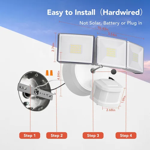Miniatura 6 de OREiN Luz de inundación con sensor de movimiento al aire libre, luz de seguridad LED de 26W 3500LM, detección de 240° 40 pies, modos de anochecer a