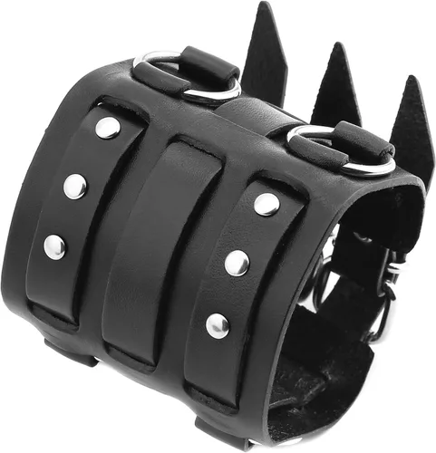 Miniatura 5 de HZMAN Anillo de aleación para hombre, pulsera de cuero genuino, tono plateado, ajustable