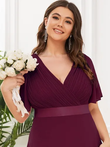 Miniatura 141 de Ever-Pretty Vestido formal para mujer, Navidad, Año Nuevo, cuello en V, gasa, talla grande, largo hasta el suelo, vestido de dama de honor