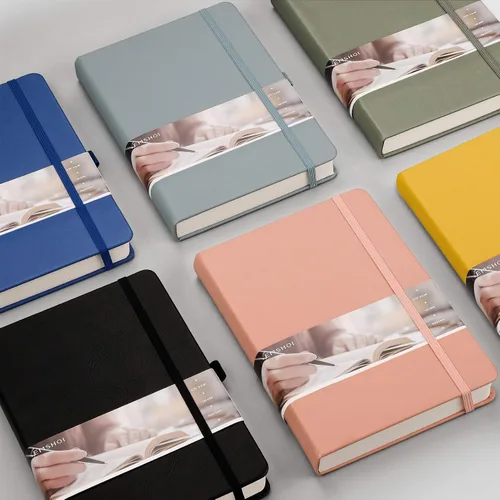 Miniatura 8 de EMSHOI - Cuaderno rayado para la universidad, 256 páginas numeradas tamaño A5, papel grueso de 3.54 oz/y², 16 páginas perforadas, tapa dura de piel
