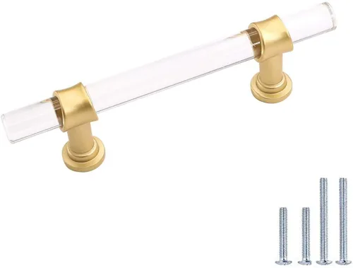 Miniatura 5 de homdiy LS9165GD76 - Tiradores acrílicos de latón cepillado para cajones, manijas de gabinete transparentes para cajones de tocador, manijas